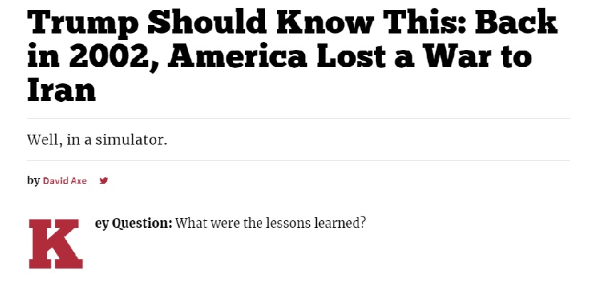 آمریکا در سال ۲۰۰۲ در جنگ فرضی ضد ایران شکست خورد آمریکا در سال ۲۰۰۲ در جنگ فرضی ضد ایران شکست خورد