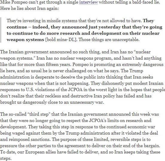 پمپئو بی شرمانه درباره ایران دروغ می گوید