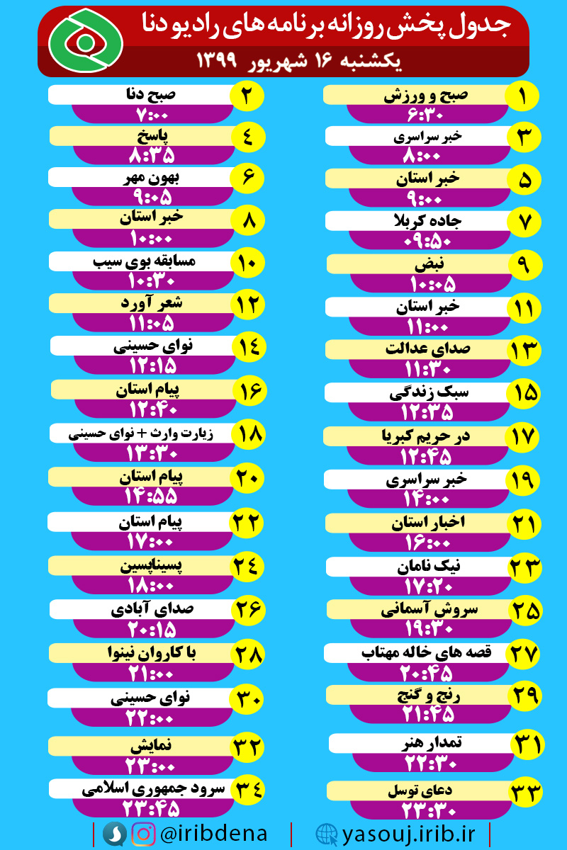 جدول پخش برنامه‌های رادیوی شبکه دنا