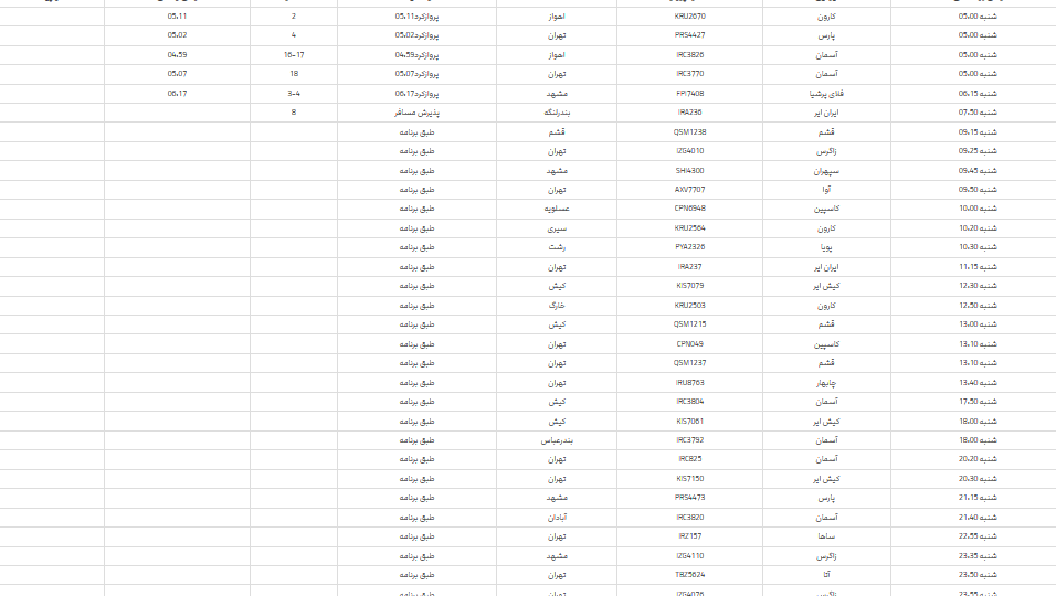 برنامه پرواز‌های فرودگاه شیراز؛ شنبه ۲۶ خرداد